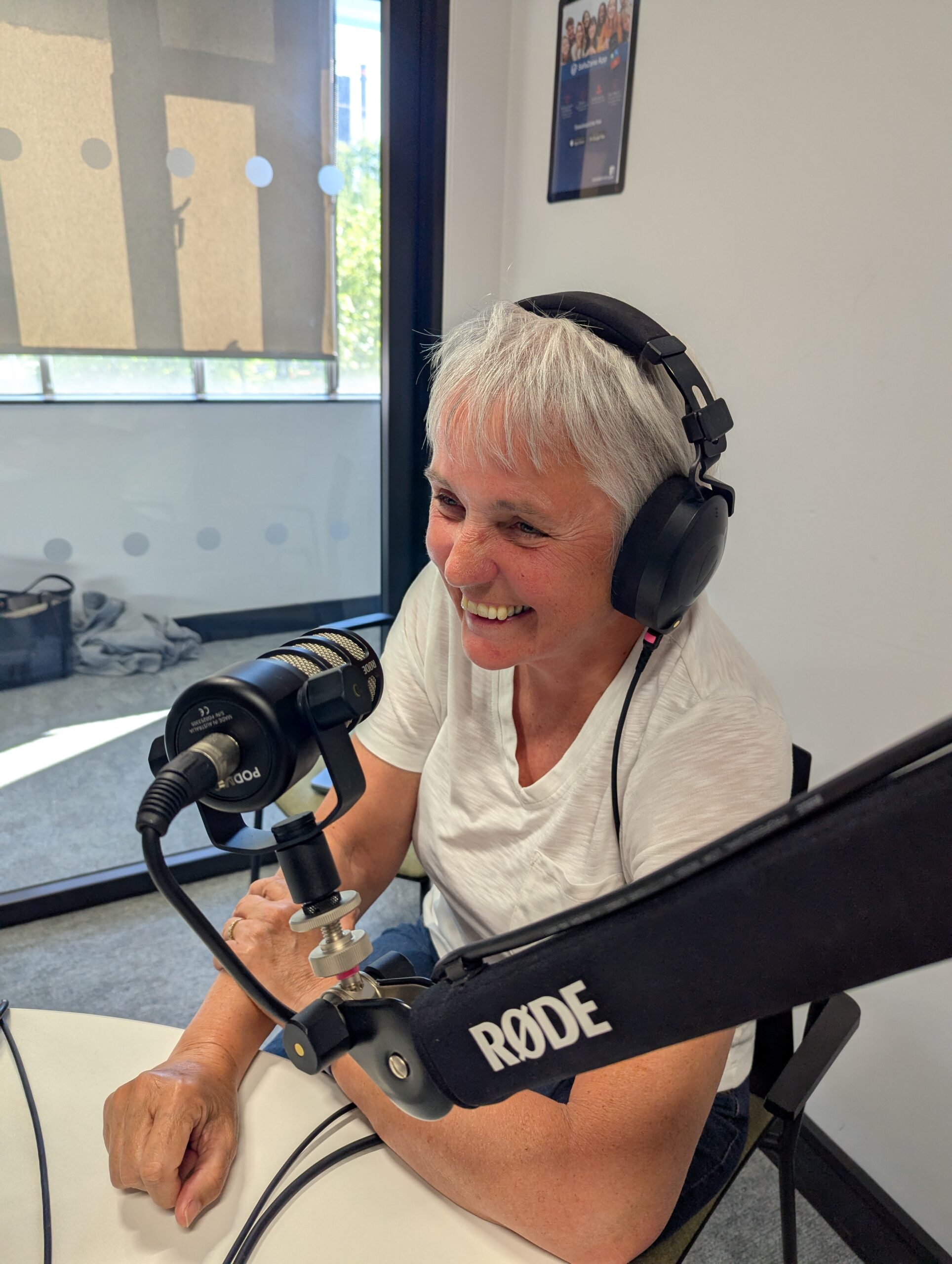 Chris recording a podcast